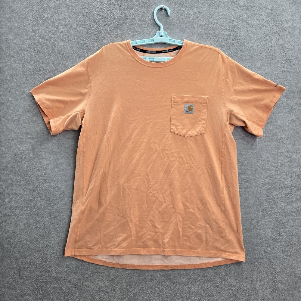 Carhartt Men Shirt L Orange Logo Short Sleeve Cotton Polyester